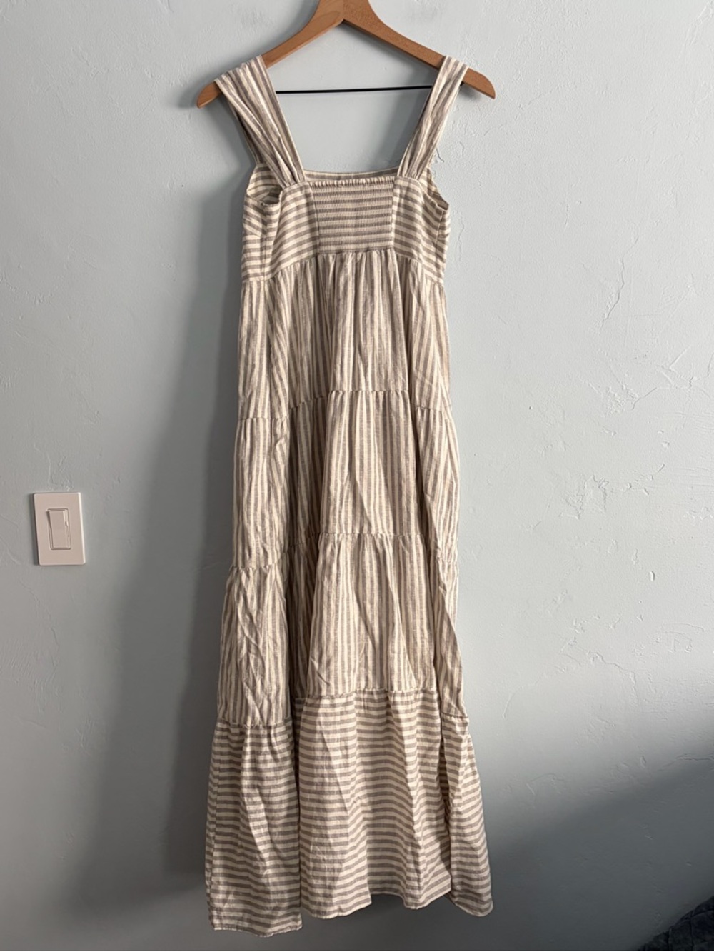 Madewell Striped Tiered Maxi Dress Hemp Vertical Stripe Plain - Picture 10 of 14